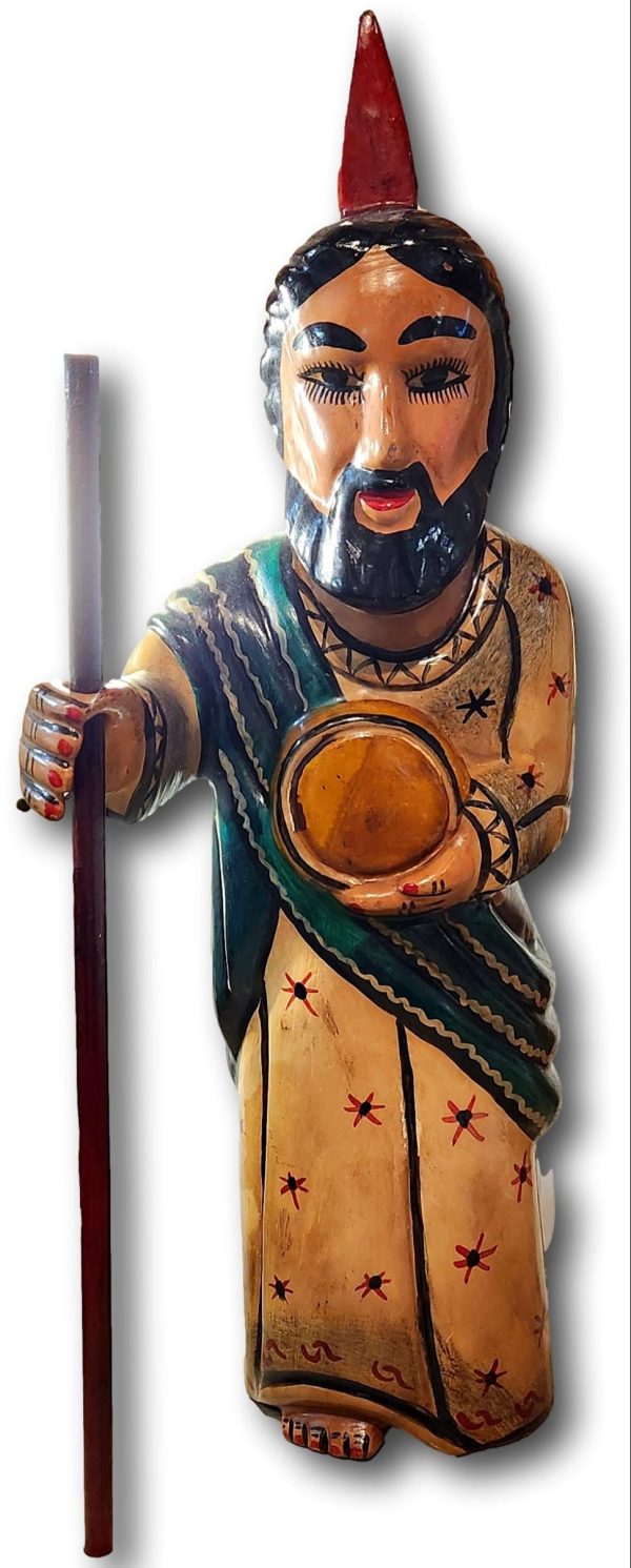 Handcarved Wooden Saint Jude Statue –Tzampamitla Mexican Art Piece 17.5 Inches H Sale