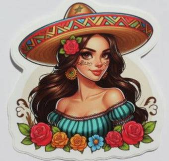 Girl With Sombrero Sticker – Vinyl Glossy Removable 3x3 inches For Sale