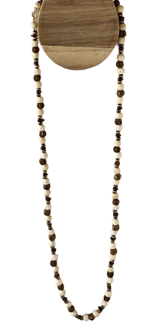 Resin Bone-Look Bead Necklace - 38-Inch with Copper Polished Beads & Matching Earrings For Discount