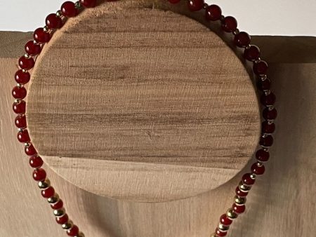 Red Agate and Gold Metal Spacer Bead Necklace with Lobster Clasp, 17-Inch Online now