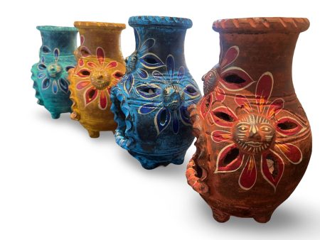 Clay Sun-Decorated Tabletop Chiminea – 6  x 12  Handcrafted in Mexico For Sale