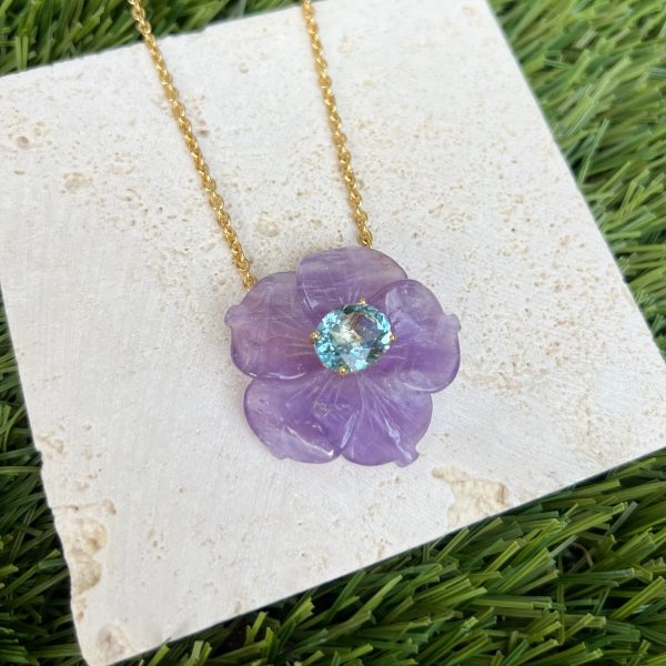 Amethyst and Blue Topaz Flower Necklace Discount