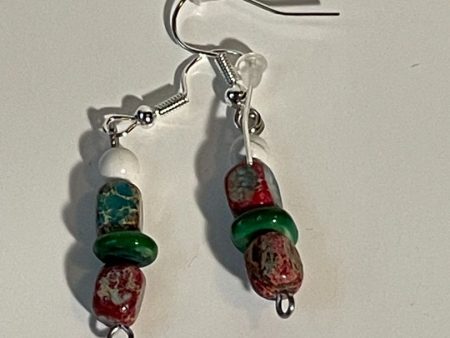 Square Imperial Pine Beads with White Turquoise Earrings, Silver Hook, 1-Inch Dangle Cheap