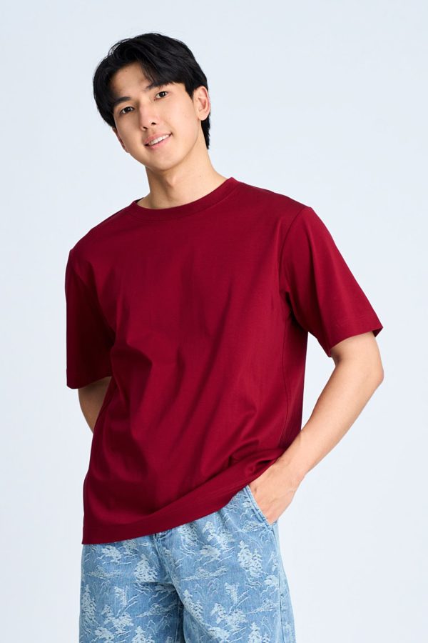 (A) Essential Crew Neck Tee - Maroon Red Online now