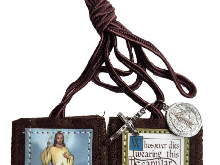 Scapular Divine Mercy Brown Medal Cross Felt Cloth Metal Online Sale