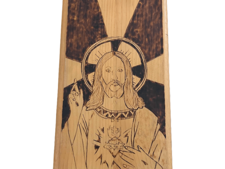 Handcarved Sacred Heart of Jesus Retablo – 14 x8  Wooden Wall Hanging Fashion