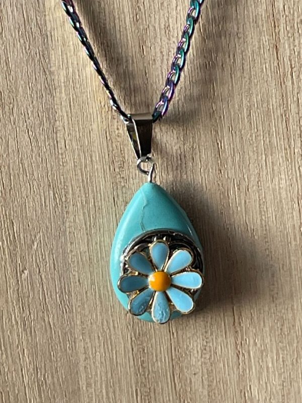 Turquoise Teardrop Necklace with Rainbow Chain - 21-Inch Unique Design on Sale