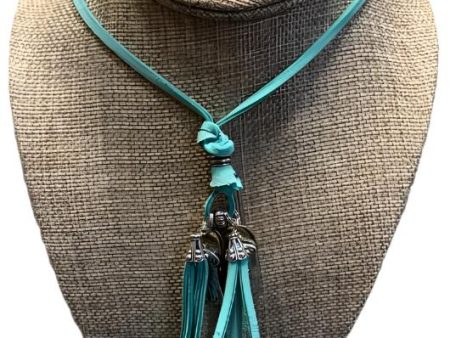 Turquoise Leather Cord Necklace with Silver Beads - Handmade Boho Jewelry Cheap