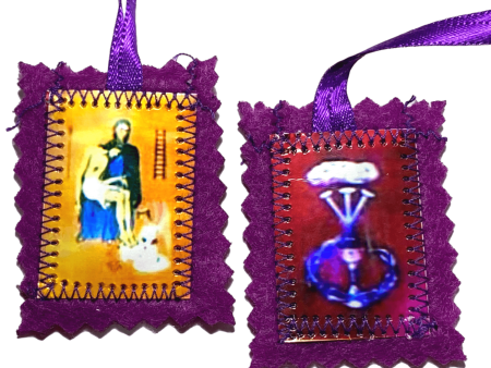 Scapular Marie Julie Jehenny Benediction and Protection Escapulario del Perdon Purple Satin Ribbon Cheap