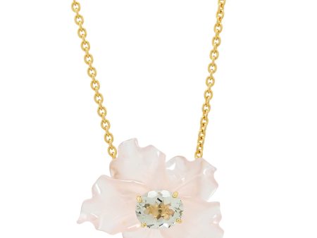 Carved Rose Quartz and Prasolite Flower Necklace Supply