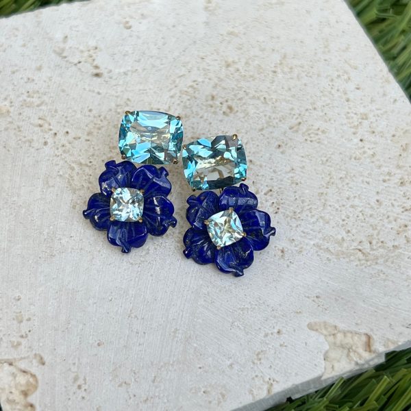 Carved Lapis and Blue Topaz Drop Earrings Discount