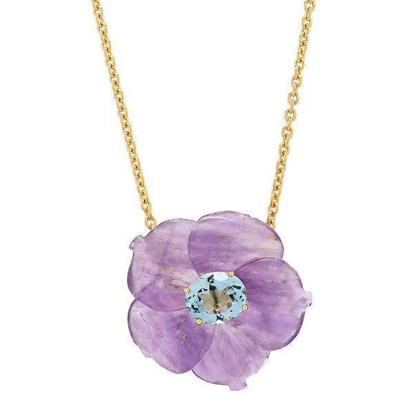 Amethyst and Blue Topaz Flower Necklace Discount