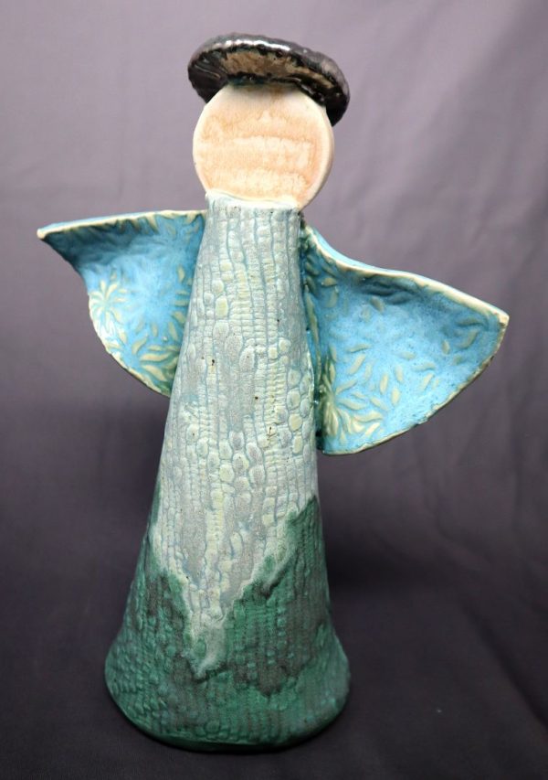 Ceramic Angel Minimalist Sculpture with Metallic Halo on Sale