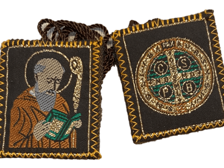 Scapular Saint Benedict & l Brown Wool Backing Cord Online Hot Sale