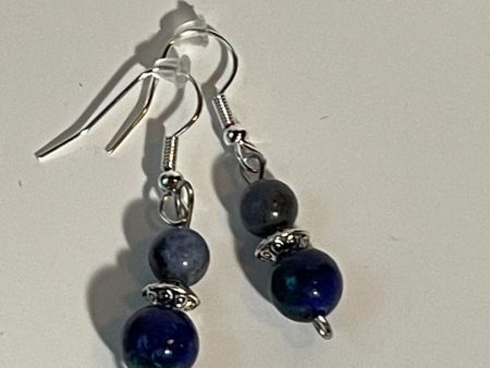 Blue Kyanite and Sodalite Earrings with Silver Spacers, 1-Inch Dangle Discount