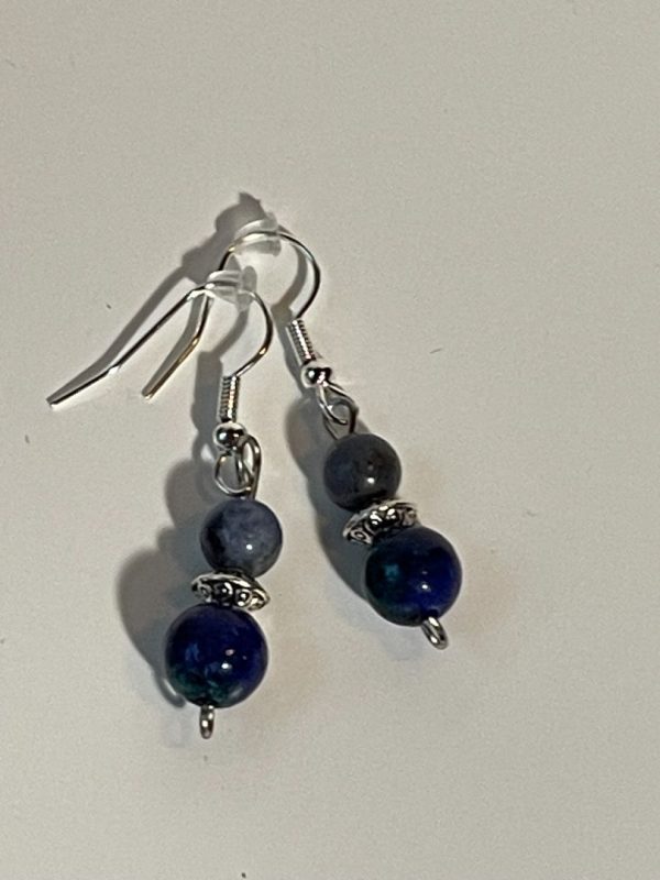 Blue Kyanite and Sodalite Earrings with Silver Spacers, 1-Inch Dangle Discount