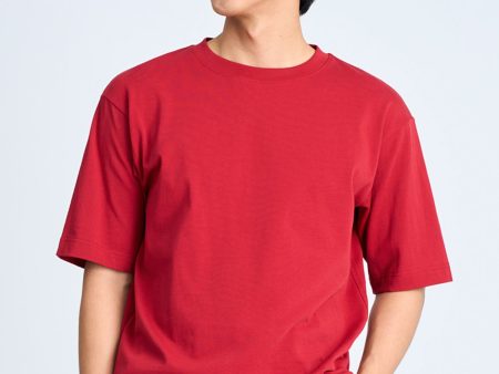 (B) Classic Relaxed-Fit Crew Neck Tee - Crimson For Sale