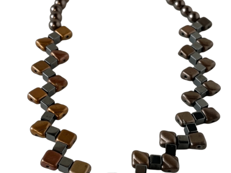 Metallic Brown Zig-Zag Bead Necklace - 15-Inch with Lobster Clasp For Cheap