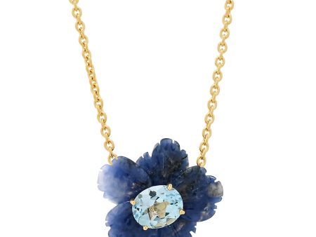 Carved Dumortierite and Blue Topaz Necklace Cheap