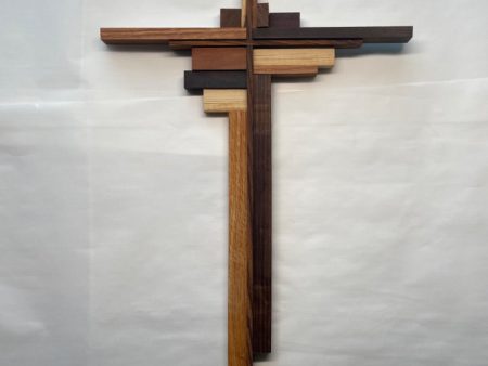 Cross with Purple Wood and Green Poplar Wood – Handcrafted Religious Wall Décor 26  x 13  Hot on Sale