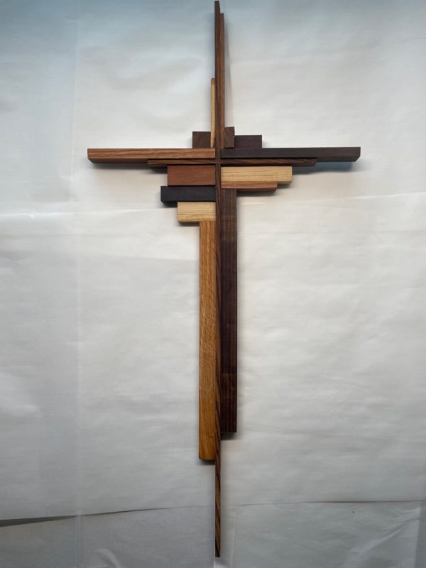 Cross with Purple Wood and Green Poplar Wood – Handcrafted Religious Wall Décor 26  x 13  Hot on Sale