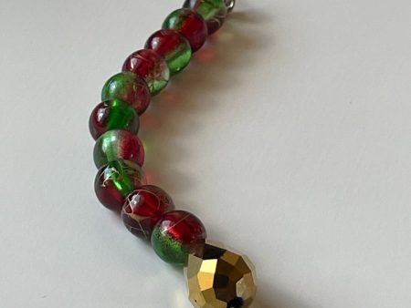 Red & Green Bead Keychain with Bronze Cross - 4-Inch Rosary Cord Hot on Sale