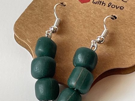 Teal Reconstituted Stone Bead Earrings with Silver Ear Hooks, 1-Inch Dangle Online