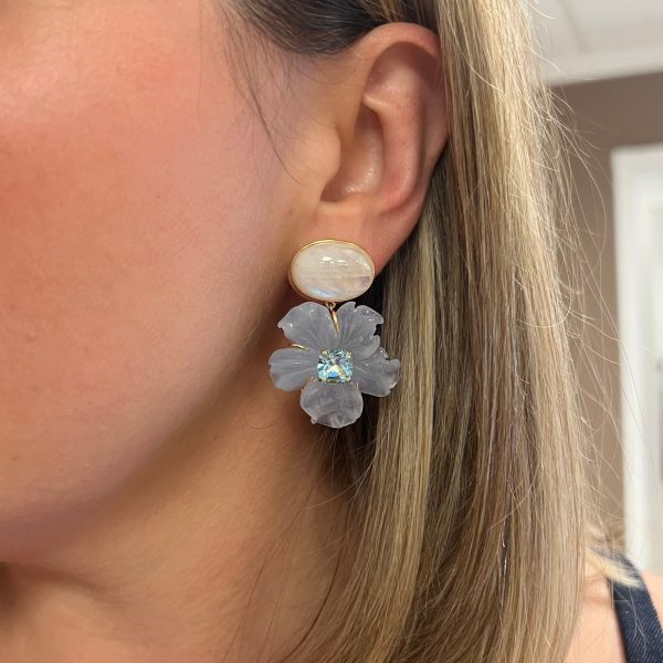 Carved Chalcedony and Blue Topaz Drop Earrings Online