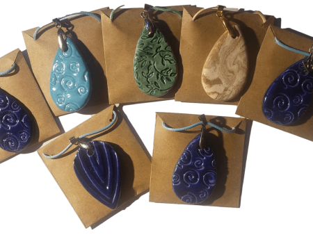 Necklace Set Embossed Clay Pendant Handcrafted Teardrop Shaped Cheap