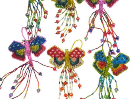 Beaded Butterfly Ornament with Tassel - Handmade Mexican Embroidered Charm for Bags & Decor on Sale