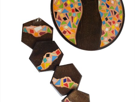 Wooden Serving Tray with Coasters – Resin Layered with Colorful Stones, 12  Tray with 4  Coasters Online