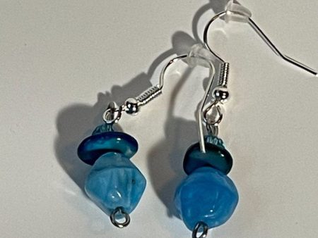 Turquoise Odd Shape Bead Earrings with Shell Topper, Silver Hooks, 0.5-Inch Dangle Hot on Sale