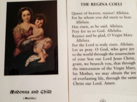 Prayer Card The Regina Coeli Madonna And Child Murillo Laminated For Cheap