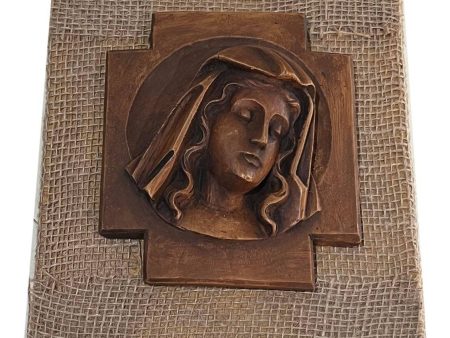 Virgin Sorrowful On Burlap Plaque Handcrafted on Sale