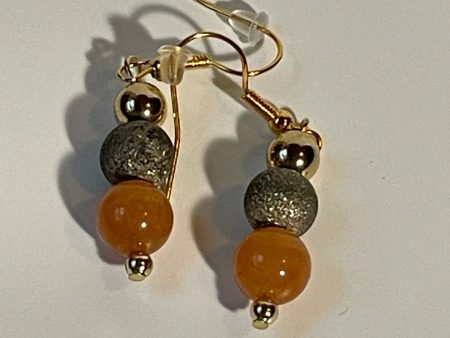 Orange Stone Earrings with Gold Glitter Accents, 1-Inch Dangle on Sale