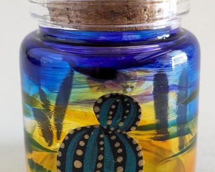 Cactus Desert Sunset Themed Jar | Hand-Painted Jar for Southwestern Home Decor 2  x 1.75  Online now