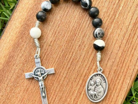 Pocket Rosary Saint Anthony One Decade Catholic Jasper Stone Beads Saint Benedict Crucifix Discount