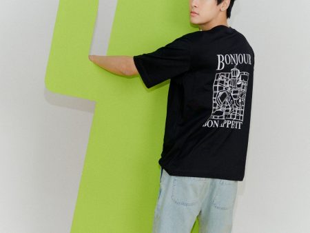 (A) Jersey “Bonjour” Graphic Tee - Black Hot on Sale