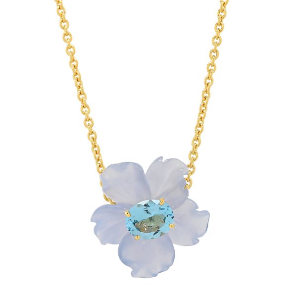 Carved Chalcedony and Blue Topaz Necklace Online