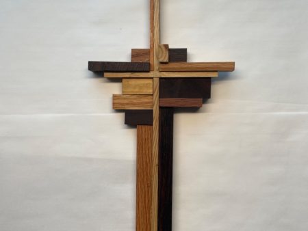 Abstract Cross with Walnut, Red Oak, Zebra Wood, Poplar, and Redwood – Unique Handcrafted Cross Décor 17  x 7  Discount