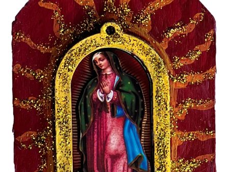 Ornament Virgen Guadalupe Wood With Glitter Handcrafted For Sale