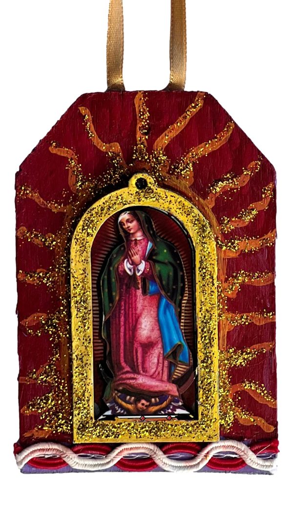 Ornament Virgen Guadalupe Wood With Glitter Handcrafted For Sale