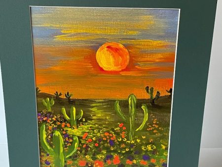 8x10 Photo of Sunset Desert Acrylic Painting, 11x14 Green Frame For Discount