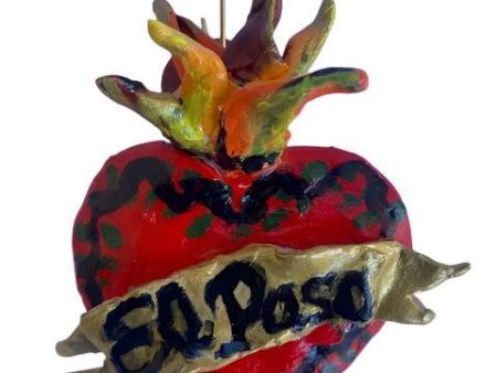 El Paso Heart Clay Ornament – Handcrafted Flaming Heart Design Sale