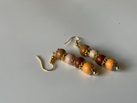 Brown & Pale Orange Wood Bead Earrings - 1.5-Inch Gold Dangle Design Online Hot Sale