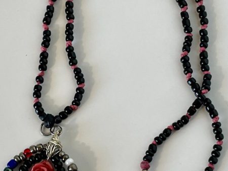 Multi-Color Pendant Necklace with Pink, Black, and Silver Beads, 20-Inch Wire with 1.5-Inch For Cheap