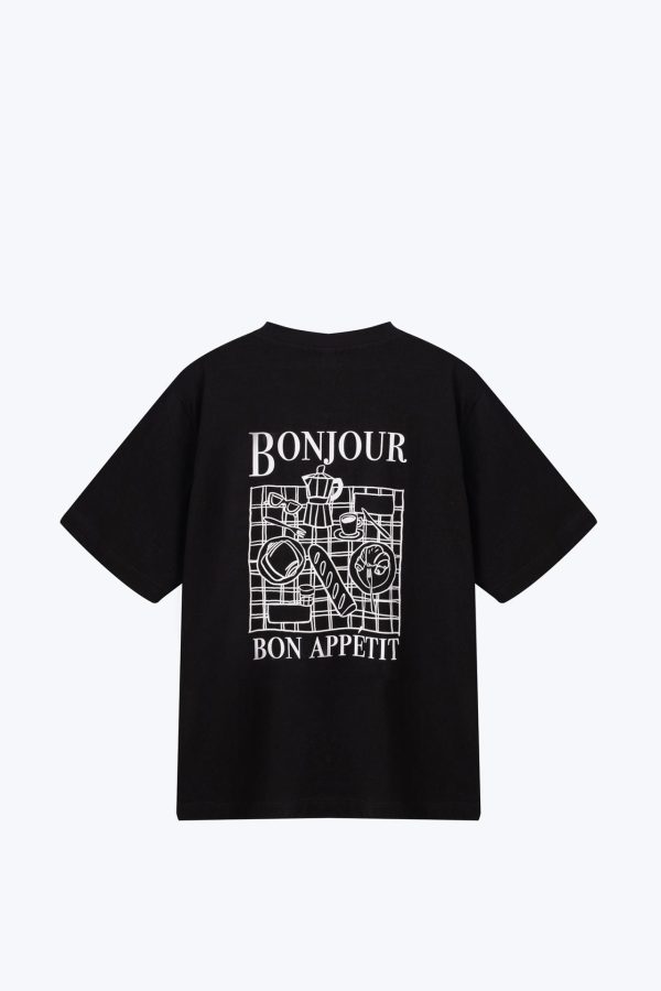 (A) Jersey “Bonjour” Graphic Tee - Black Hot on Sale