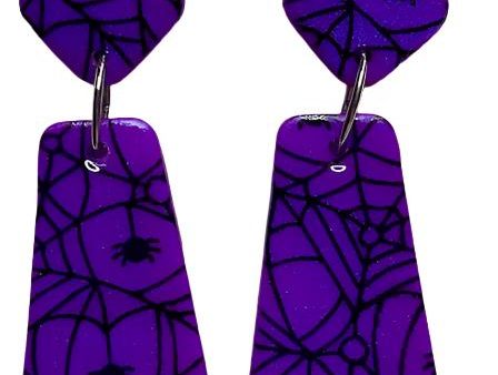 Purple Spider Web Polymer Clay Earrings – Handmade 2  Hypoallergenic Design Supply