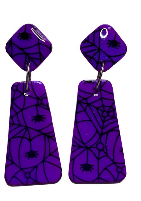 Purple Spider Web Polymer Clay Earrings – Handmade 2  Hypoallergenic Design Supply