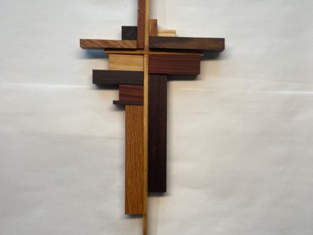 Abstract Cross with Walnut, Red Oak, Poplar, and Redwood – Handmade Wooden Religious Art Hot on Sale